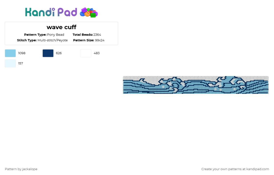 wave cuff - Pony Bead Pattern by jackalope on Kandi Pad - blue,light blue,wave,ocean,water,wrist,band,cuff,fish