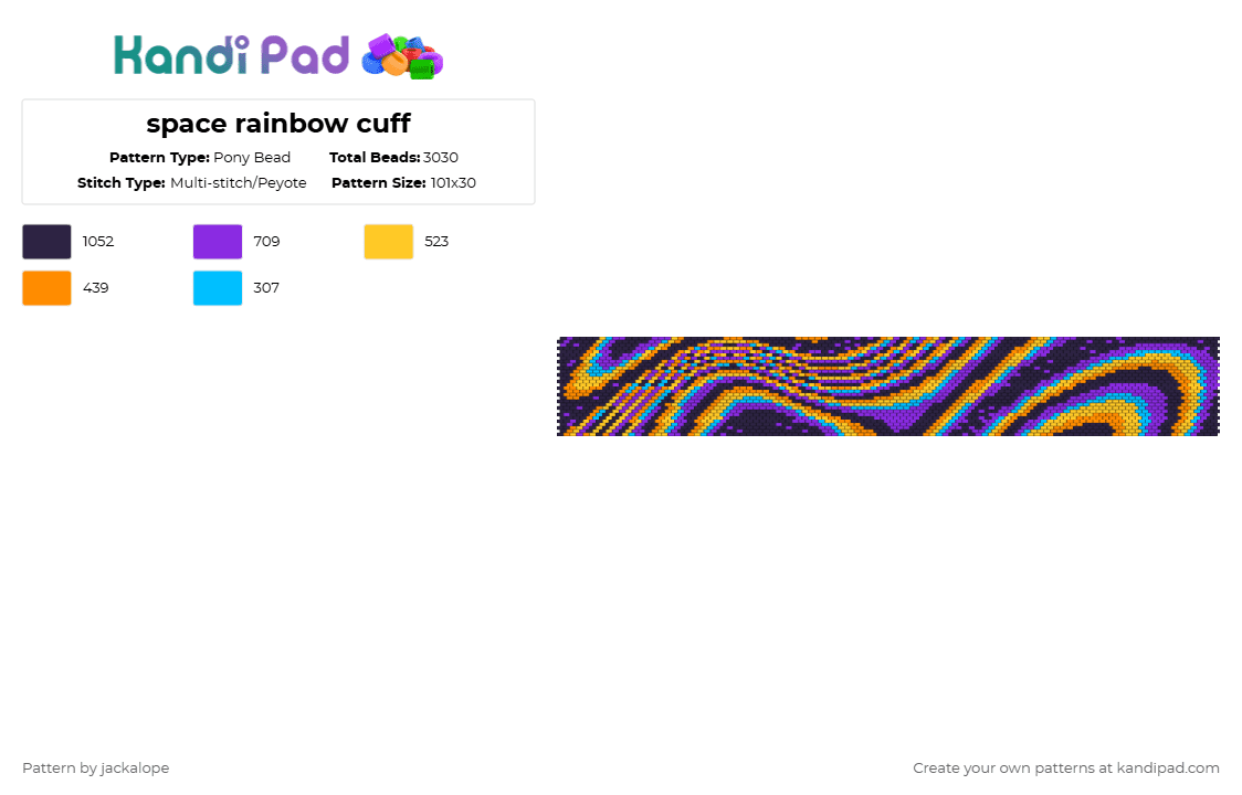 space rainbow - Pony Bead Pattern by jackalope on Kandi Pad - purple,yellow,space,galaxy,rainbow,wave,cuff,gay
