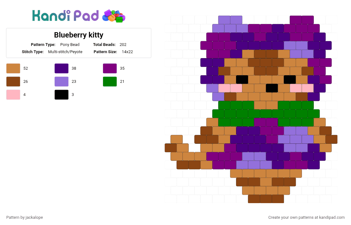 Blueberry kitty - Pony Bead Pattern by jackalope on Kandi Pad - orange,pink,purple