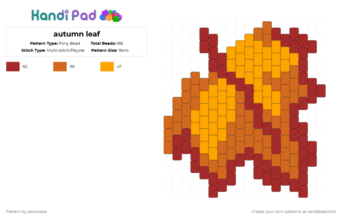 autumn leaf - Pony Bead Pattern by jackalope on Kandi Pad - red,orange,autumn,leaf,fall,psl,tree,nature