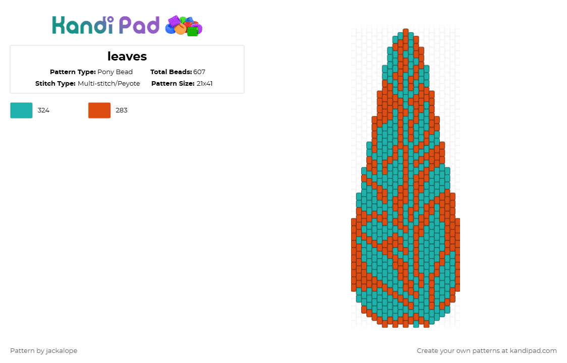 leaves - Pony Bead Pattern by jackalope on Kandi Pad - 70s, leaf, leaves, nature, plant, red, retro, teal