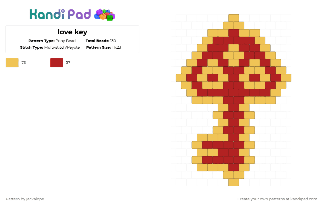 love key - Pony Bead Pattern by jackalope on Kandi Pad - red,yellow,love,heart,valentine,gold,key,lock