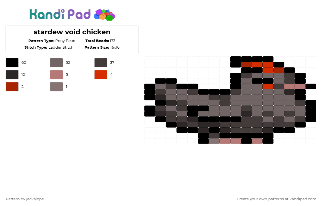 stardew void chicken - Pony Bead Pattern by jackalope on Kandi Pad - brown,gray,stardew valley,stardew,chicken,animal,video game,pixel art,bird,black