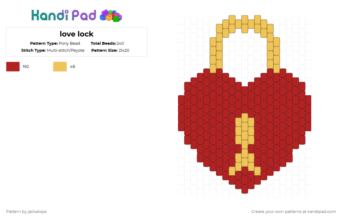 love lock - Pony Bead Pattern by jackalope on Kandi Pad - red,love,lock,key,heart,valentine,gold