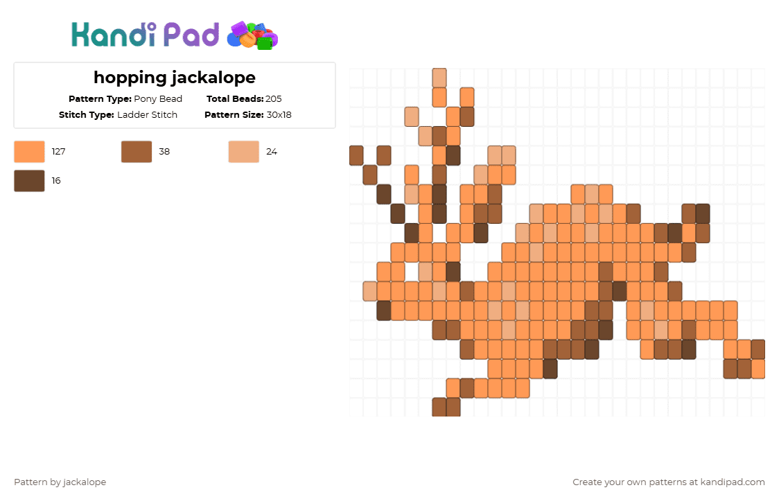 hopping jackalope - Pony Bead Pattern by jackalope on Kandi Pad - orange,cryptid,jackalope,new mexico,bunny,rabbit,animal,brown,nature