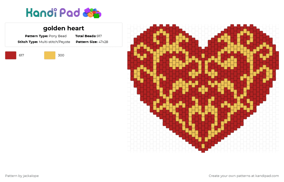 golden heart - Pony Bead Pattern by jackalope on Kandi Pad - red,yellow,gold,heart,love,pride,valentine,holiday