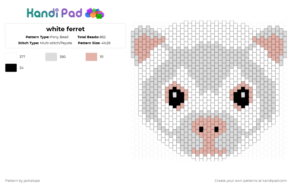 white ferret - Pony Bead Pattern by jackalope on Kandi Pad - white