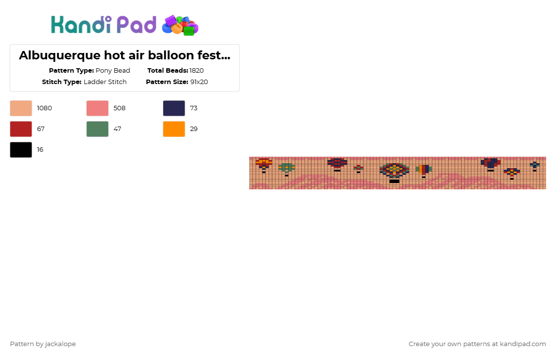 Albuquerque hot air balloon festival - Pony Bead Pattern by jackalope on Kandi Pad - red,beige,hot air balloon,pink,desert,new mexico,mountains,cotddeserts