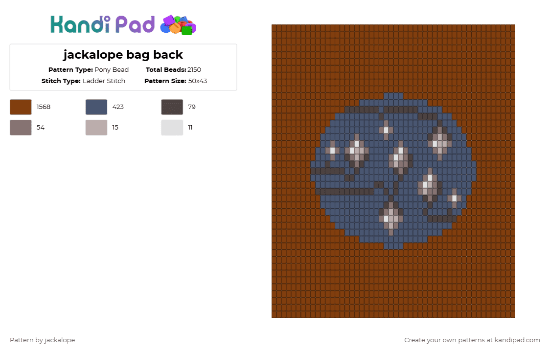 jackalope bag back - Pony Bead Pattern by jackalope on Kandi Pad - brown,jackalope,bag,moon,cryptid,nature,animal,bunny,rabbit