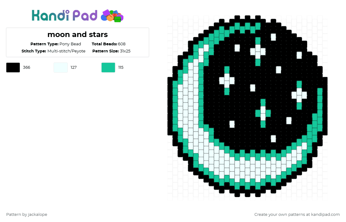 moon and stars - Pony Bead Pattern by jackalope on Kandi Pad - teal,white,moon,star,sky,night,space,nature