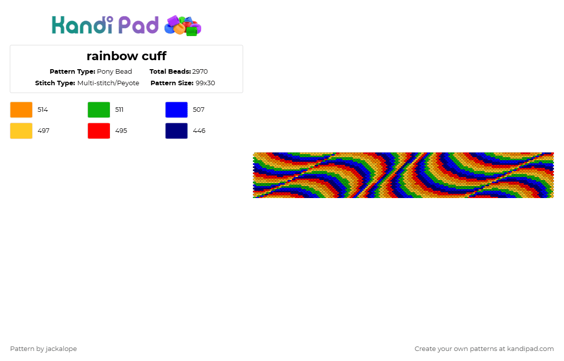rainbow wave - Pony Bead Pattern by jackalope on Kandi Pad - purple,rainbow,gay,pride,cuff,lesbian,wave