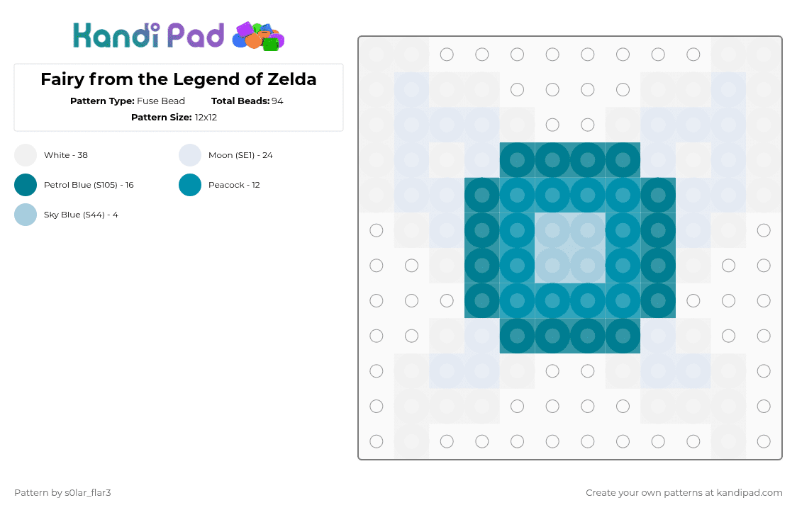 Fairy from the Legend of Zelda - Fuse Bead Pattern by deleted_user_430754 on Kandi Pad - white,teal,cotdfairycore