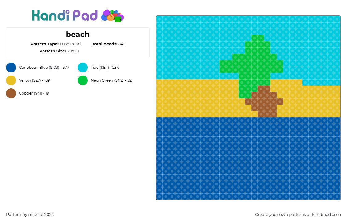 beach - Fuse Bead Pattern by michael2024 on Kandi Pad - beach,ocean,serene,landscape,coastal,calming,vista,sandy,tropical,blue