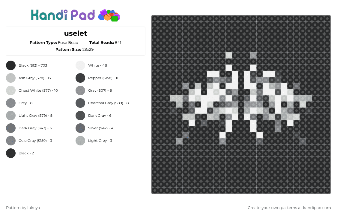 uselet - Fuse Bead Pattern by lukeya on Kandi Pad - black,gray