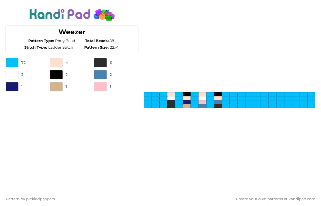 Weezer - Pony Bead Pattern by p1ckledp3ppers on Kandi Pad - light blue