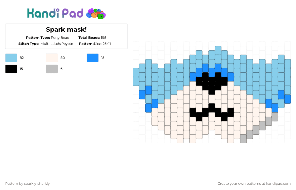 Spark mask! - Pony Bead Pattern by sparkly-sharkly on Kandi Pad - light blue,mask,furry,fursona
