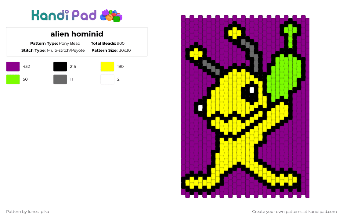 alien hominid - Pony Bead Pattern by lunos_pika on Kandi Pad - alien hominid,newgrounds,character,video game,panel,alien,hominid,cartoon,creature,gaming,scifi,yellow,pink
