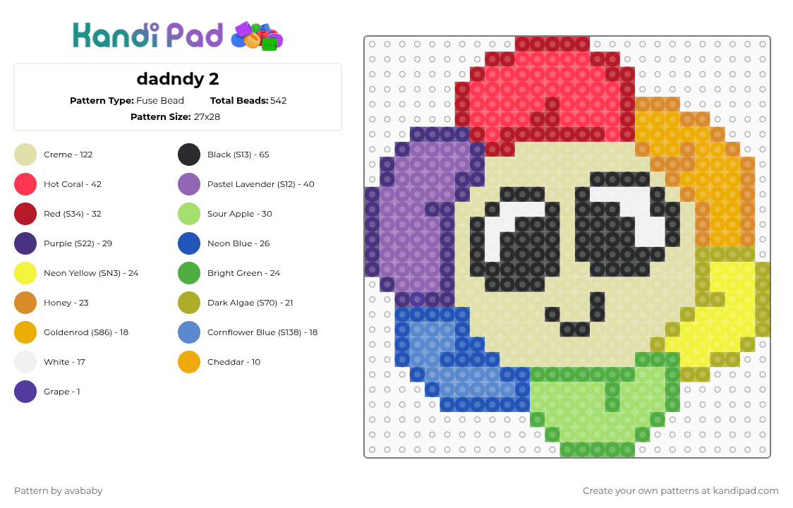 dadndy 2 - Fuse Bead Pattern by avababy on Kandi Pad - red,yellow,green