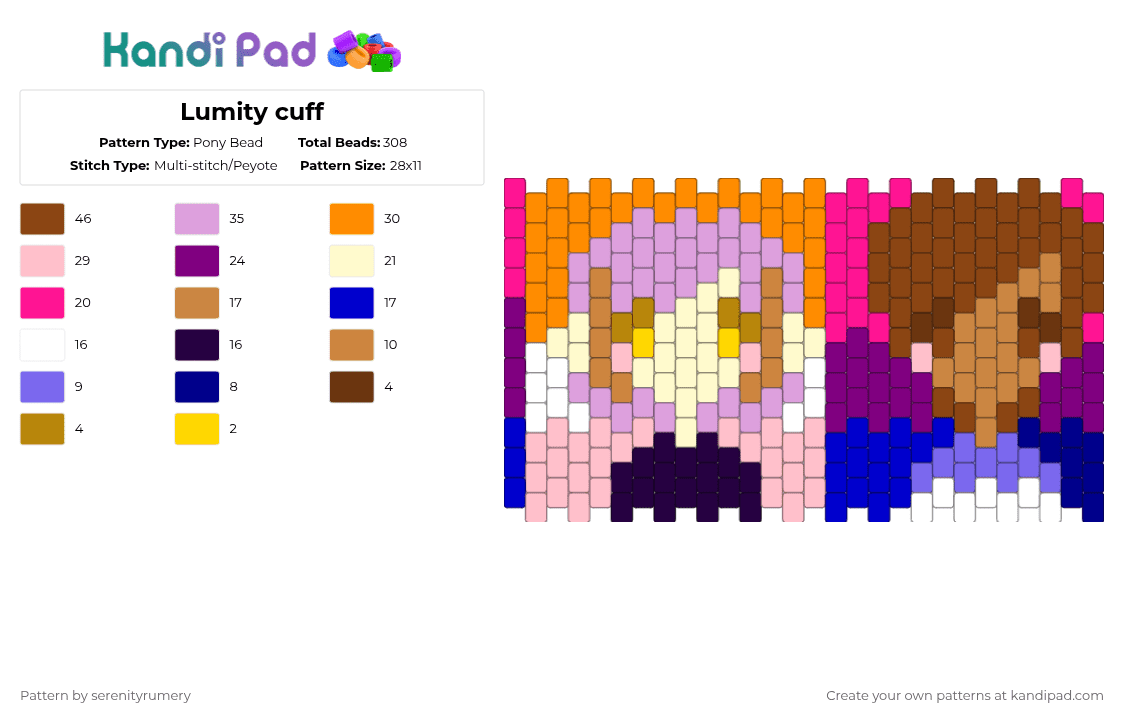 Lumity cuff - Pony Bead Pattern by serenityrumery on Kandi Pad - pink,purple,red,orange,pride,the owl house,lumity
