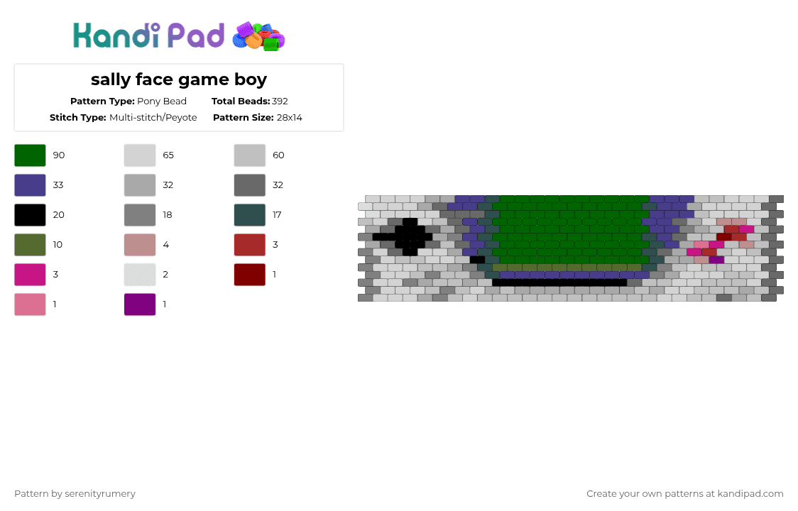 sally face game boy - Pony Bead Pattern by serenityrumery on Kandi Pad - beige,gray,green,sally face,game boy