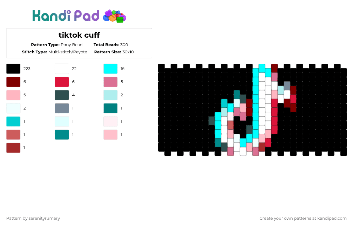 tiktok cuff - Pony Bead Pattern by serenityrumery on Kandi Pad - black,light blue,pink,red,cotdtiktok