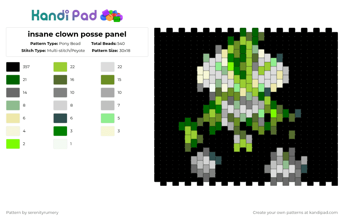 insane clown posse panel - Pony Bead Pattern by serenityrumery on Kandi Pad - black,green,gray,clown