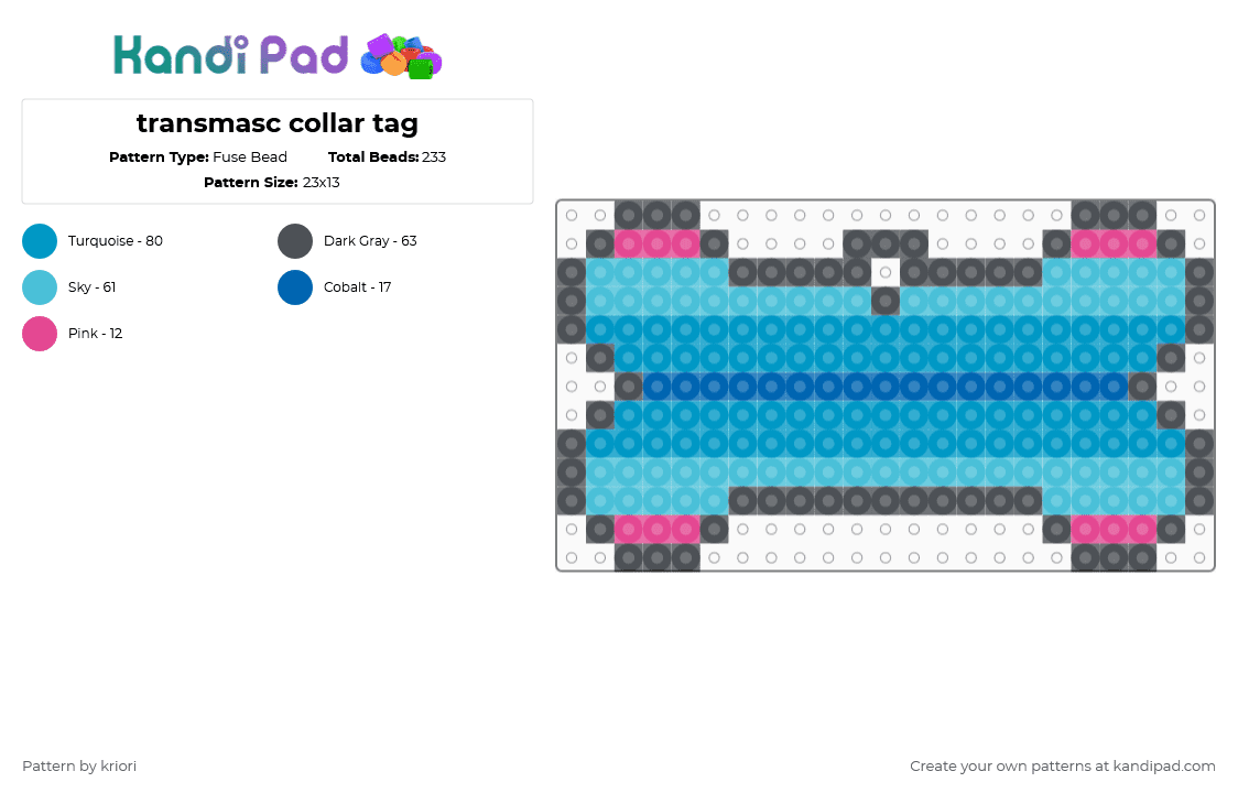 transmasc collar tag - Fuse Bead Pattern by kriori on Kandi Pad - gray,light blue,transmasc,therian,trans,bone,dog