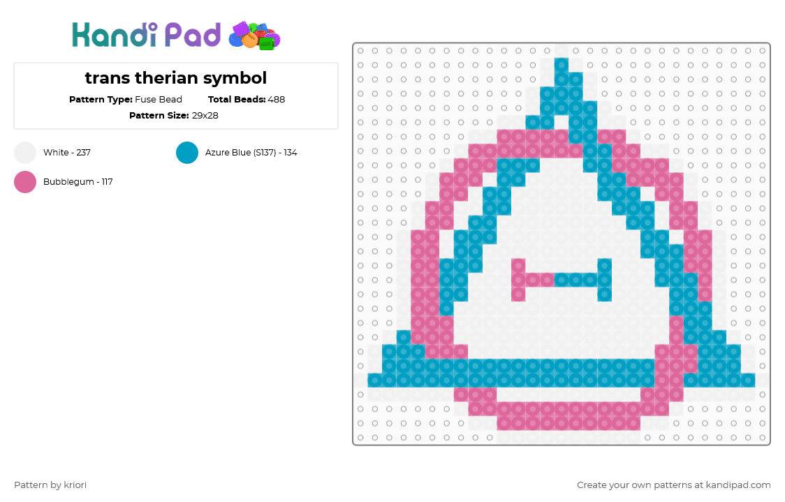 trans therian symbol - Fuse Bead Pattern by kriori on Kandi Pad - light blue,pink,blue,trans,therian,white,therian delta,pride