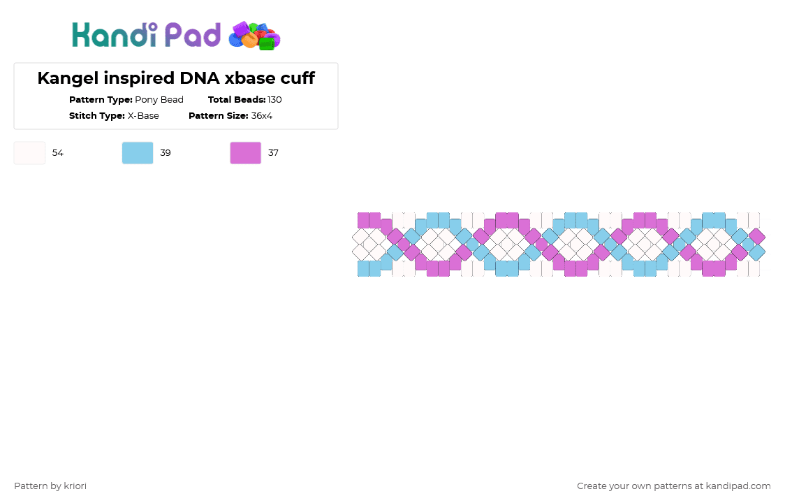 Kangel inspired DNA xbase cuff - Pony Bead Pattern by kriori on Kandi Pad - light blue,pink,pastel,kangel,nso,white,blue,needy streamer overload