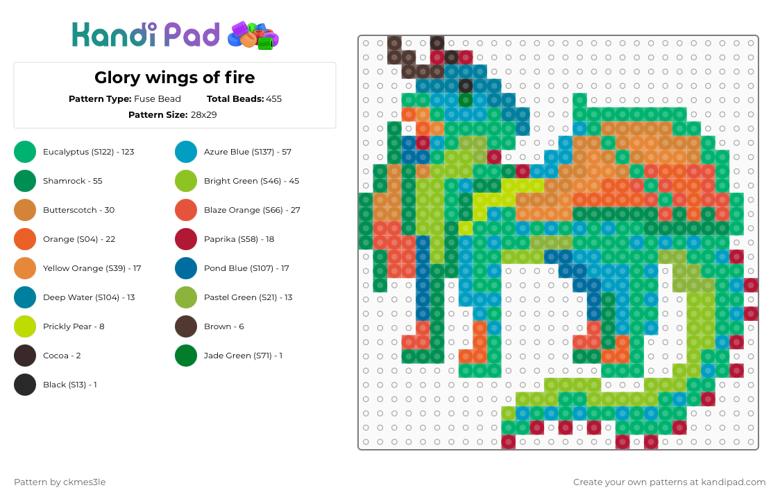 Glory wings of fire - Fuse Bead Pattern by ckmes3le on Kandi Pad - green,orange,wings of fire,wof,glory,book series