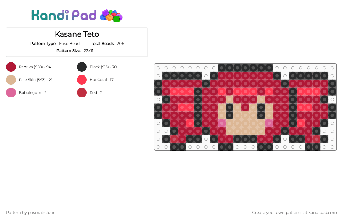 Kasane Teto - Fuse Bead Pattern by prismaticfour on Kandi Pad - red,kasane teto,utau,vocaloid,teto,teto kasane,chibi