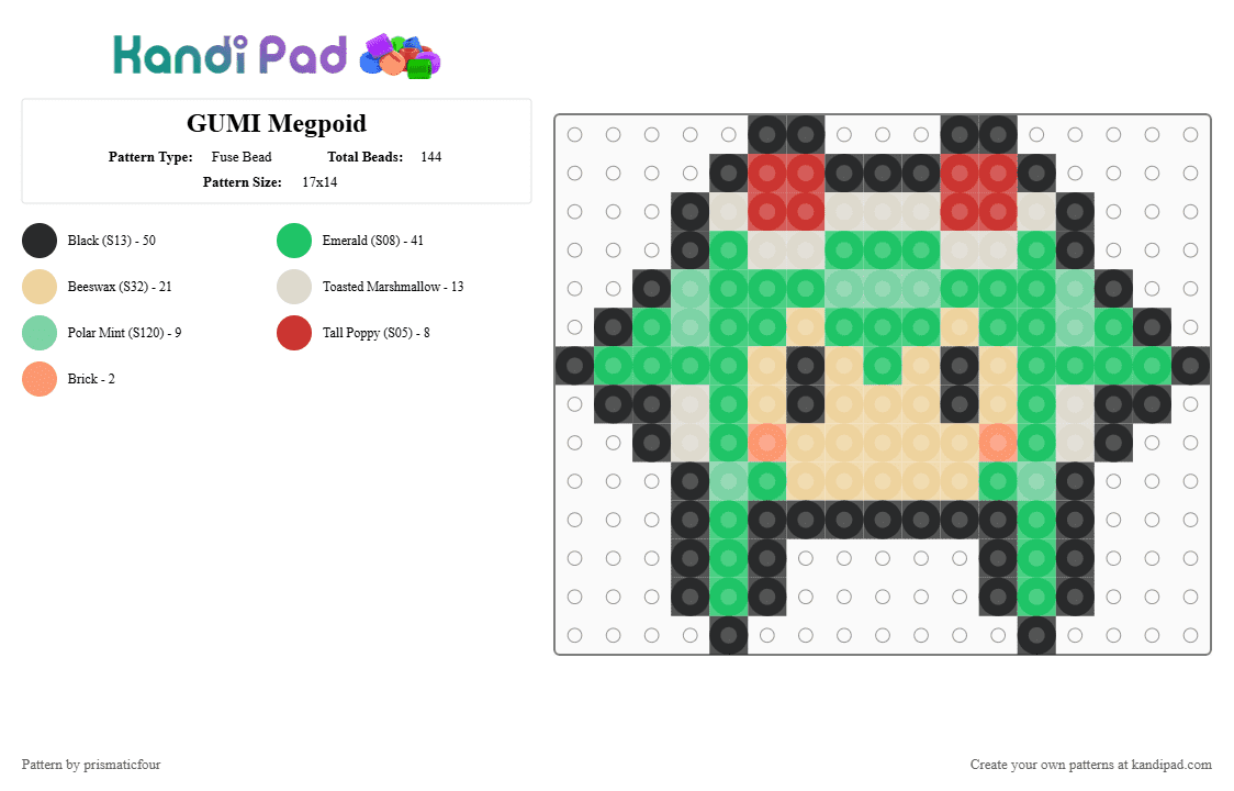 GUMI Megpoid - Fuse Bead Pattern by prismaticfour on Kandi Pad - beige,green,vocaloid,music,voicebank,gumi,megpoid