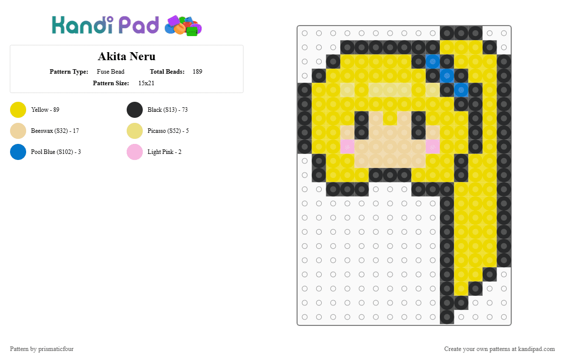 Akita Neru - Fuse Bead Pattern by prismaticfour on Kandi Pad - akita neru, music, neru, utau, utauloid, yellow