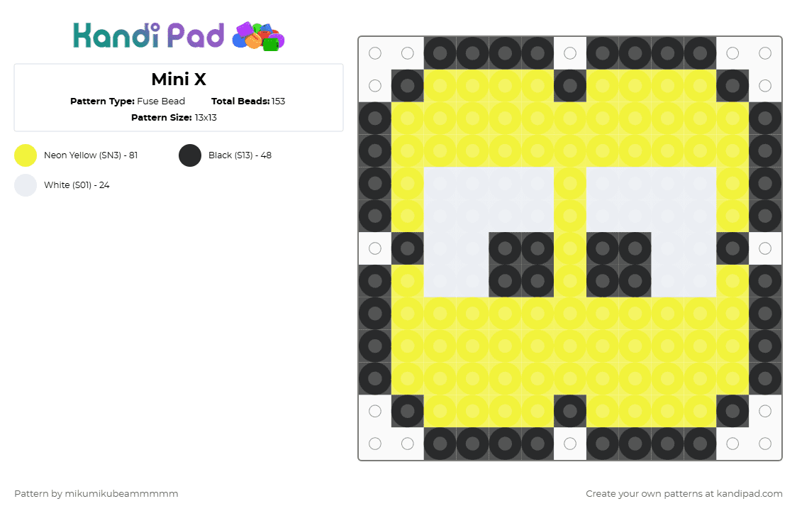 Mini X - Fuse Bead Pattern by prismaticfour on Kandi Pad - bfdi, object show, objectshow, x, xvariable, yellow