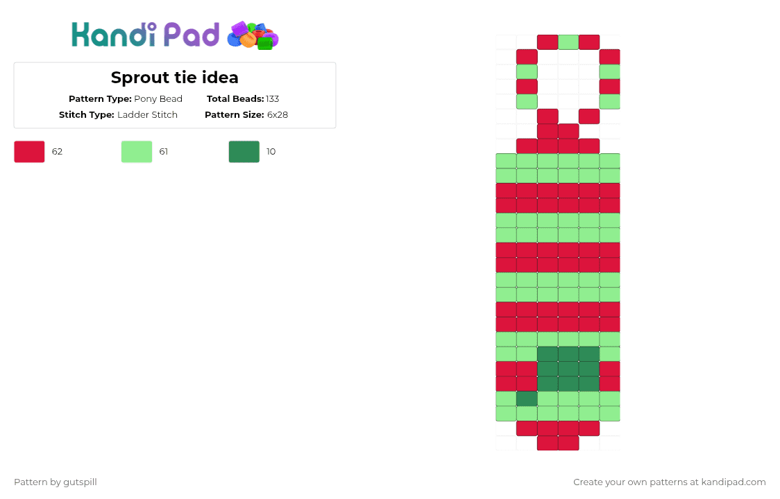 Sprout tie idea - Pony Bead Pattern by gutspill on Kandi Pad - red,teal