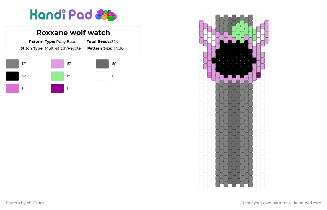 Roxxane wolf watch - Pony Bead Pattern by ph03n1cs on Kandi Pad - gray,fnaf,security breach,roxxane,wolf,roxxane wolf