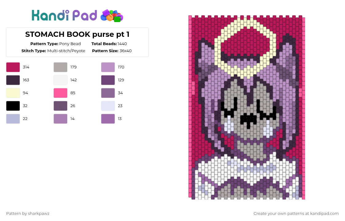 STOMACH BOOK purse pt 1 - Pony Bead Pattern by sharkpawz on Kandi Pad - pink