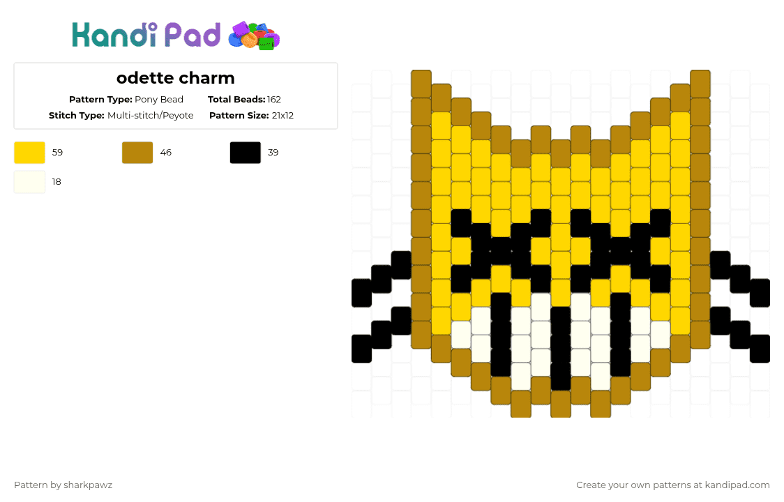 odette charm - Pony Bead Pattern by sharkpawz on Kandi Pad - gold,yellow