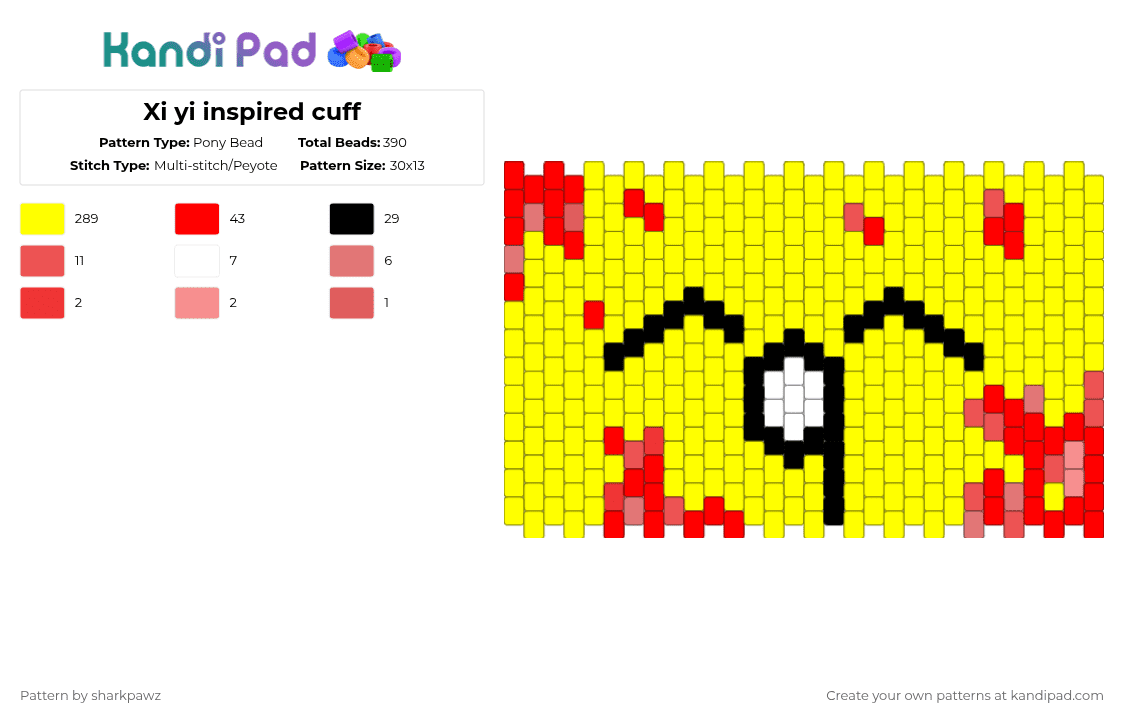 Xi yi inspired cuff - Pony Bead Pattern by sharkpawz on Kandi Pad - yellow