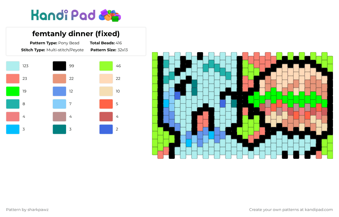 femtanly dinner (fixed) - Pony Bead Pattern by sharkpawz on Kandi Pad - light blue,orange,green