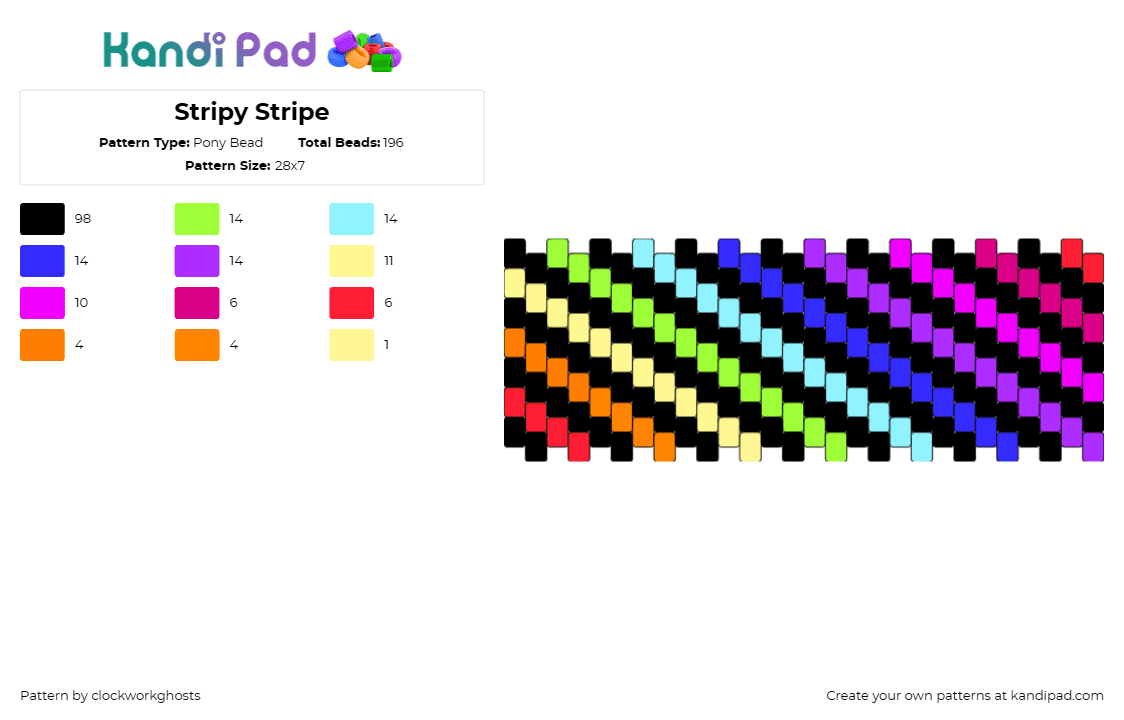 Stripy Stripe - Pony Bead Pattern by clockworkghosts on Kandi Pad - stripes,rainbows,cuff