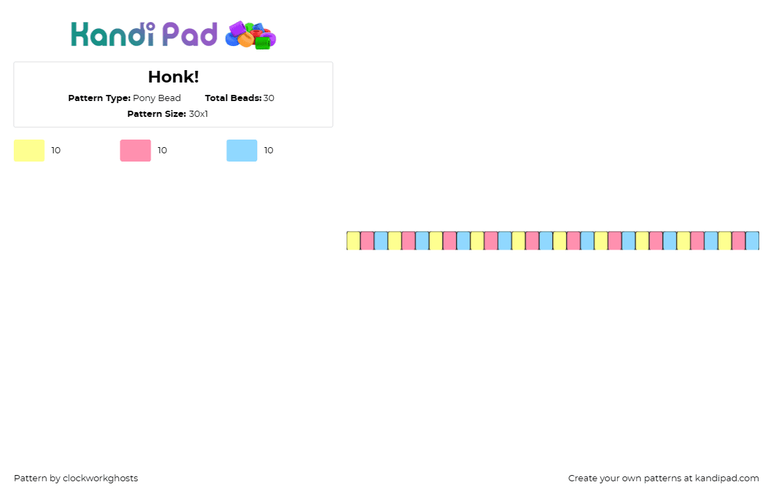 Honk! - Pony Bead Pattern by clockworkghosts on Kandi Pad - pastel,colorful,single,bracelet,pink,blue,yellow