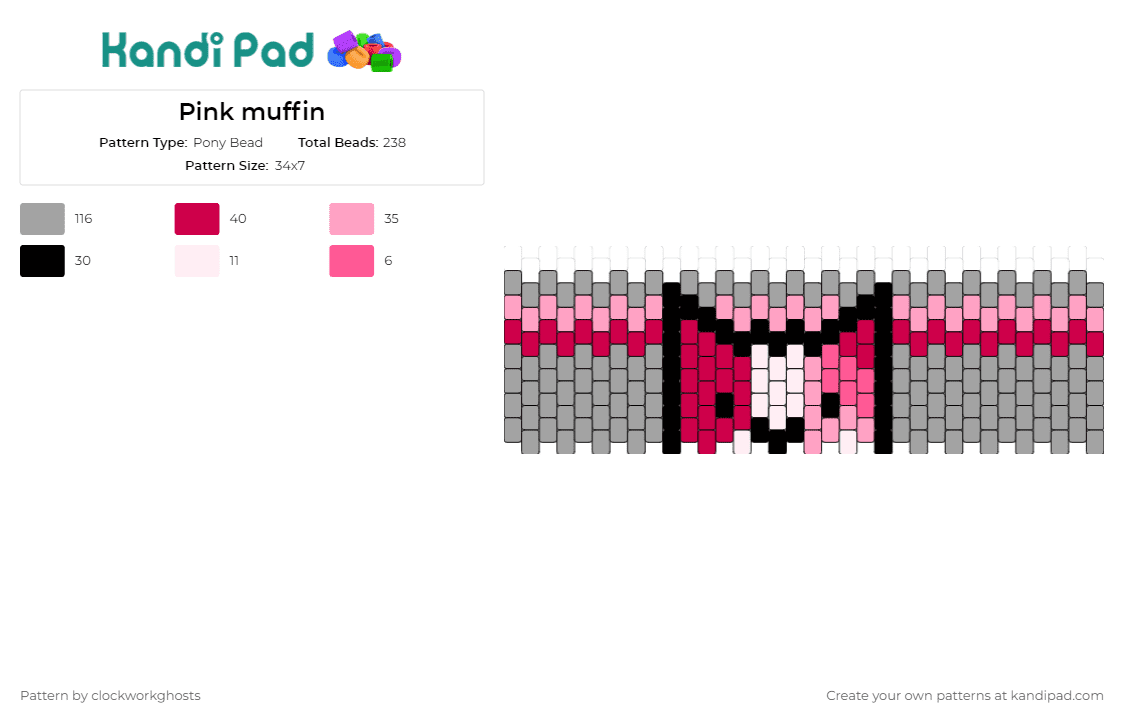 Pink muffin - Pony Bead Pattern by clockworkghosts on Kandi Pad - cat,animal,cuff