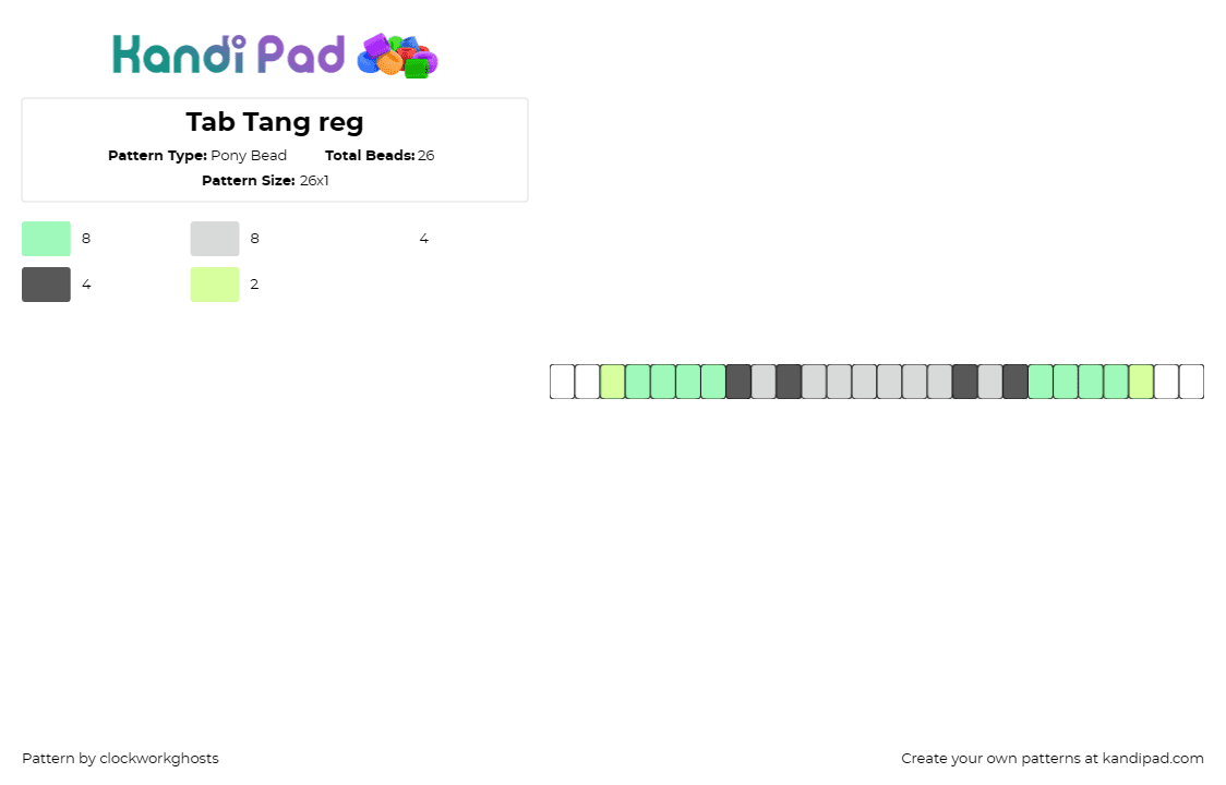 Tab Tang reg - Pony Bead Pattern by clockworkghosts on Kandi Pad - pastel,single,bracelet,green,gray