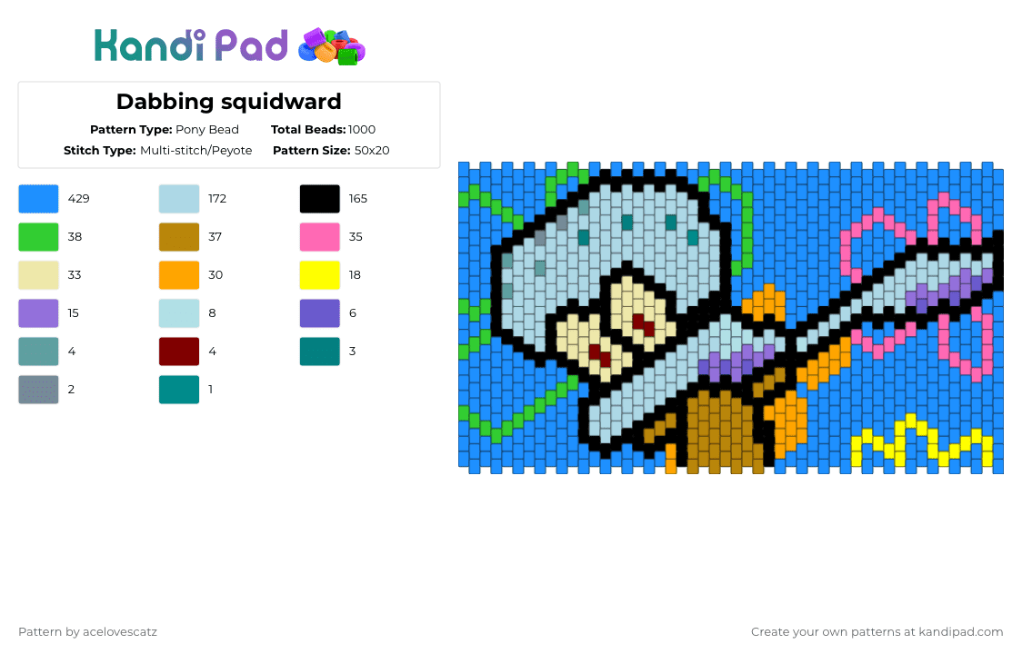 Dabbing squidward - Pony Bead Pattern by acelovescatz on Kandi Pad - light blue