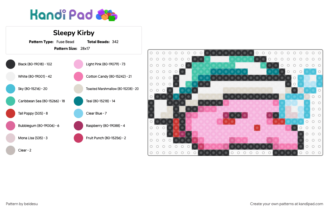 Sleepy Kirby - Fuse Bead Pattern by beidesu on Kandi Pad - kirby, pink, sprite
