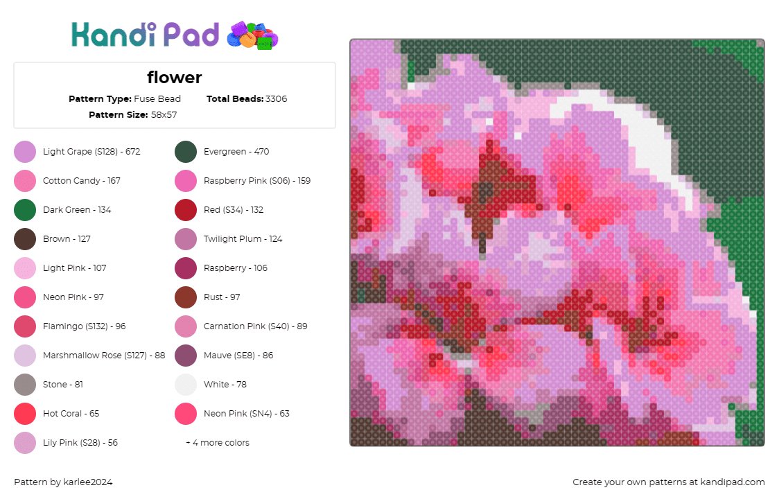 flower - Fuse Bead Pattern by karlee2024 on Kandi Pad - flowers,bouquet,floral,spring,bloom,petal,nature,blossom,pink