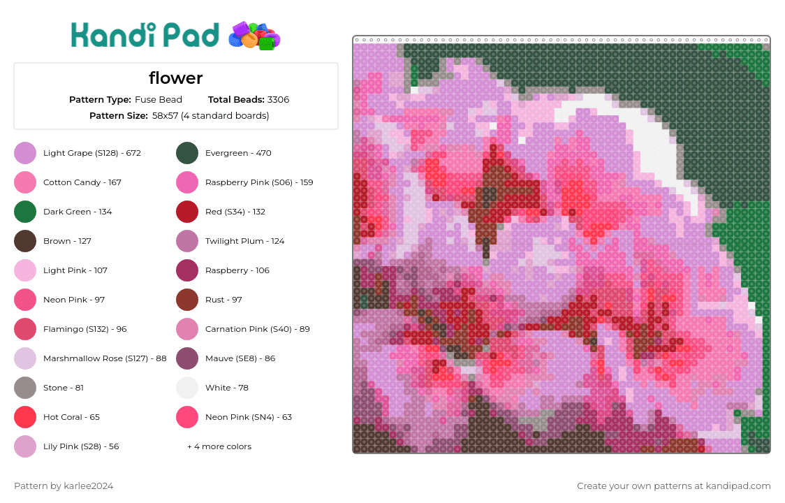 flower - Fuse Bead Pattern by karlee2024 on Kandi Pad - flowers,bouquet,floral,spring,bloom,petal,nature,blossom,pink