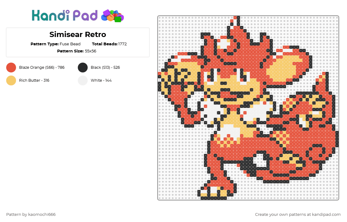Simisear Retro - Fuse Bead Pattern by garlicked on Kandi Pad - red,yellow,pokemon,simisear