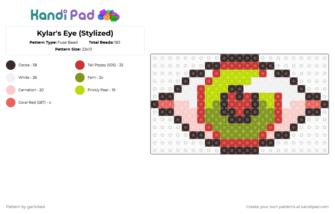 Kylar\'s Eye (Stylized) - Fuse Bead Pattern by garlicked on Kandi Pad - brown,red,degrees of lewdity,kylar the loner,eye,yandere